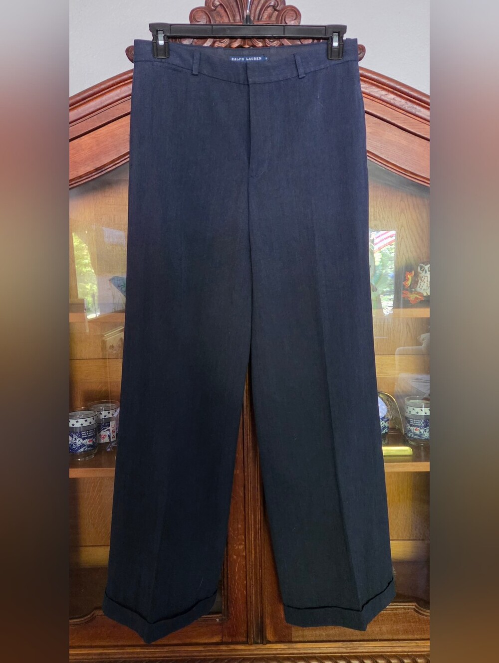 Ralph Lauren Blue Label Wide Leg Cuffed Linen Gabardine Trousers